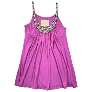 Soul Revival Embellished Beaded Tank Top Magenta Y2K Boho Glam - L